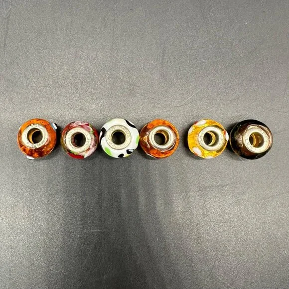 Glass Beads Sterling Silver 925 Colorful Charms For Bracelet Necklace Lot Of 6 - Picture 3 of 7